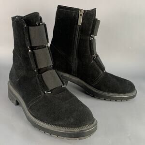 AQUATALIA Size 7.5 Black Suede Elastic Side Zipper Ankle Boots